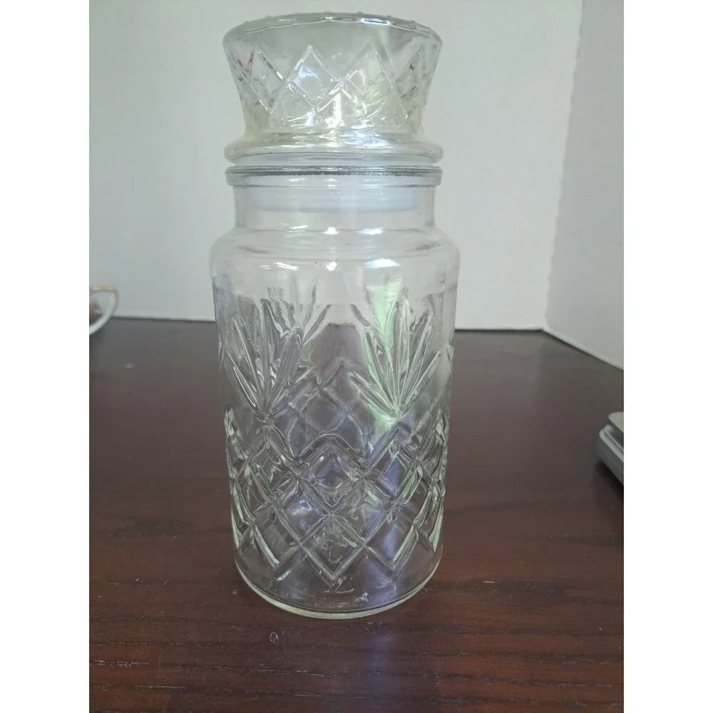 1983 Planters Peanuts Anchor Hocking Diamond And Pineapple Glass Canister